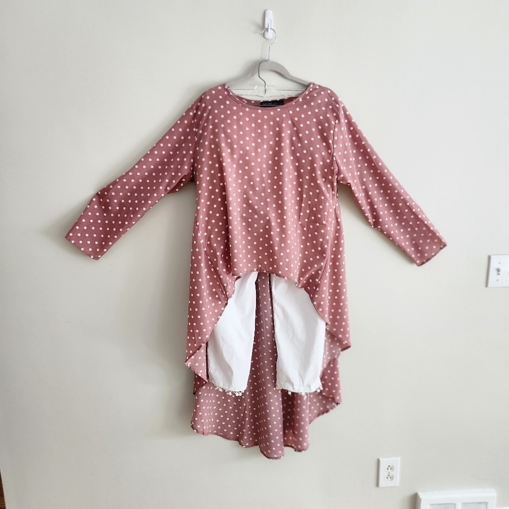 Polka Dot Long Sleeve hi lo blouse